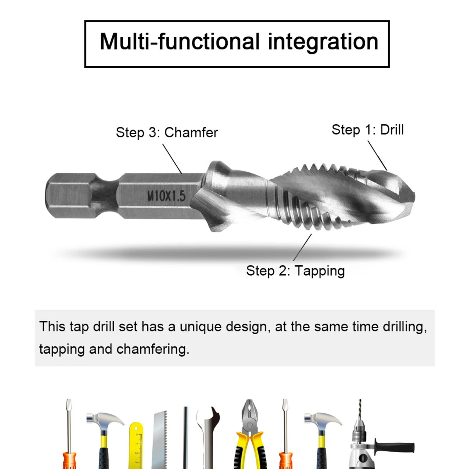 Drill Bit Set 1pc 1/4" Hex Shank Drill Bit HSS Screw Tap Drill Bits Hss Taps Countersink Set HSS Composite Tap Drills M3 M4 M5 M6 M8 M10