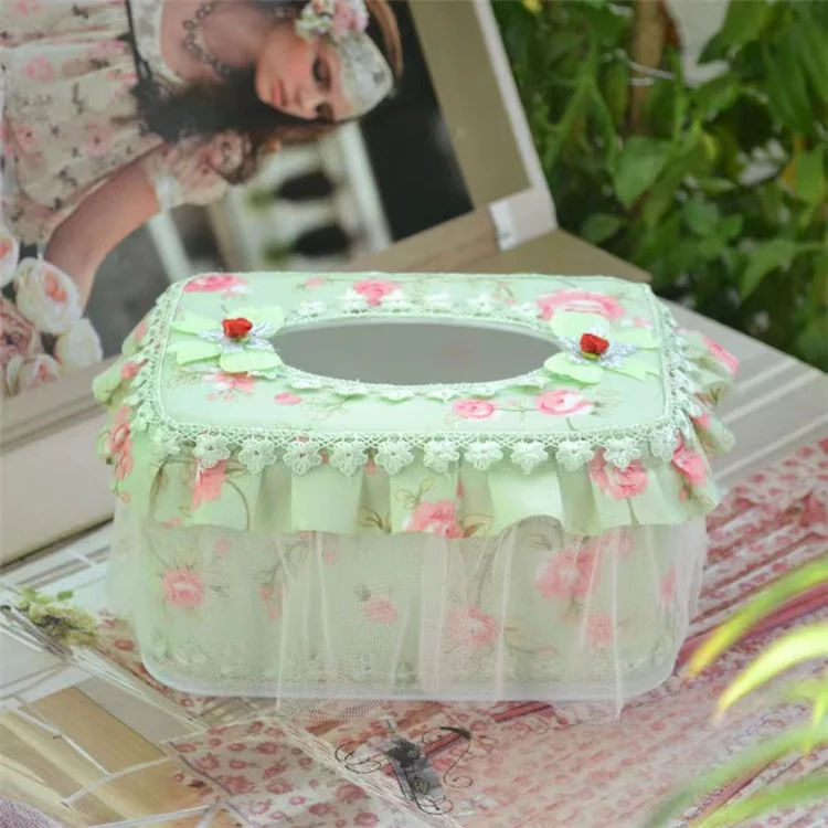 European Retro Fabric Tissue Box Lace France Style Napkin Holder WC Toilet Home Paper Case Vintage Wedding Tissues Storage Boxs 2