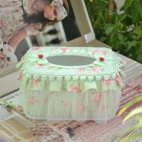 European Retro Fabric Tissue Box Lace France Style Napkin Holder WC Toilet Home Paper Case Vintage Wedding Tissues Storage Boxs 2