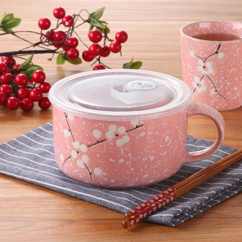 

Ceramic Instant Noodle Cup with Lid Household Large Capacity Soup Cup Bento Box Student Bento Box Instant Noodle Insulation Bowl