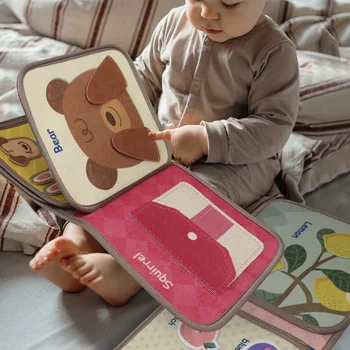 Montessori Busy Book Baby Early Education Book，Puzzle Toy, Animal Cognitive Fabric Book, Repeated Paste Book & Sensory toys 1