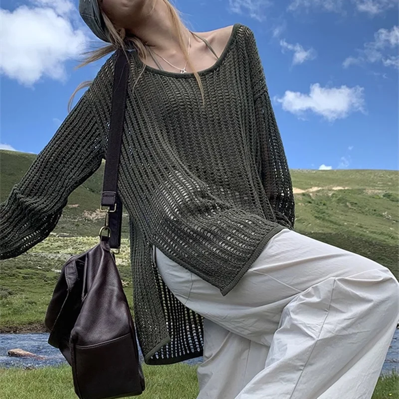 Women Solid Color Long Sleeve Knitted Sweater