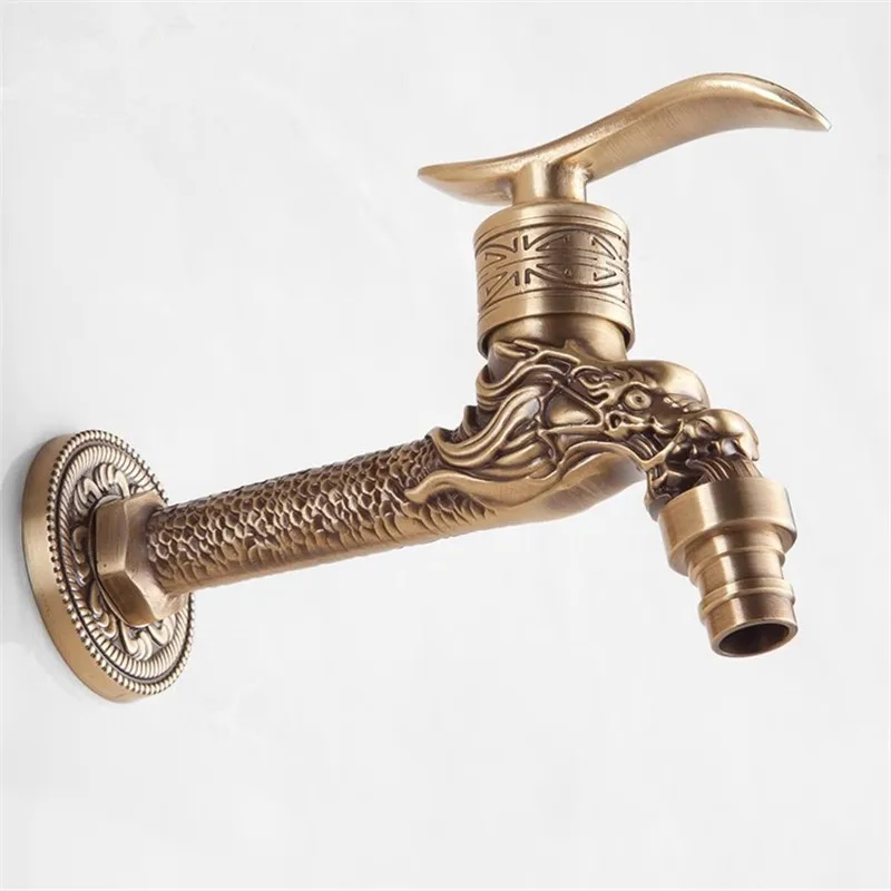 Tuqiu Antique Brass Dragon Carved Outdoor Garden Faucet