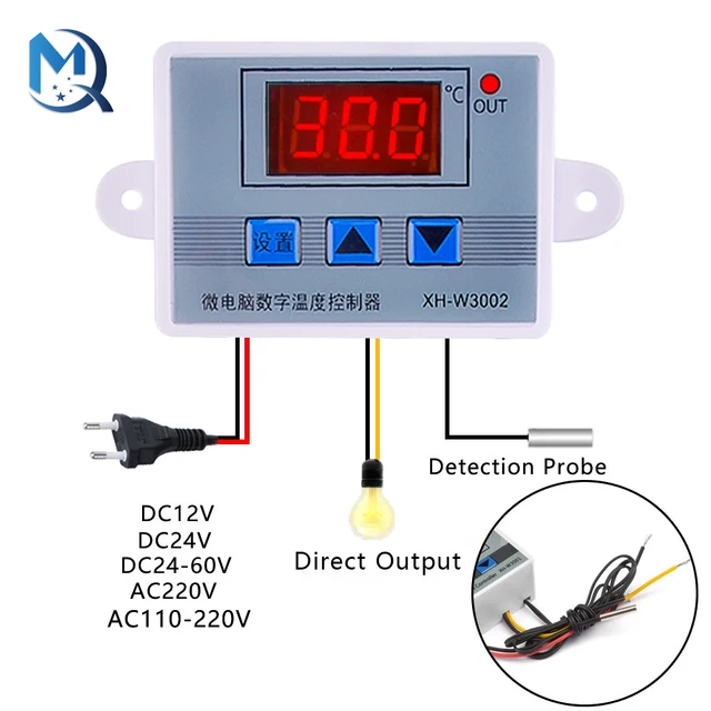 Régulateur de température numérique LED pour réfrigérateur, capteur  thermo-thermorégulateur, compteur de chauffage et de refroidissement,  W3002, 12V, 24V, 110V, 220V - AliExpress