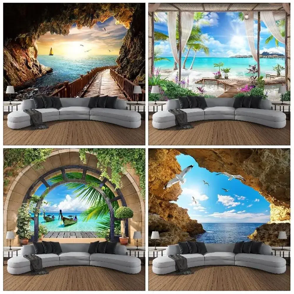 

Гобелены с природным ландшафтом для улицы, настенные большие гобелены в богемном стиле, в стиле хиппи, для дома, внутреннего дворика