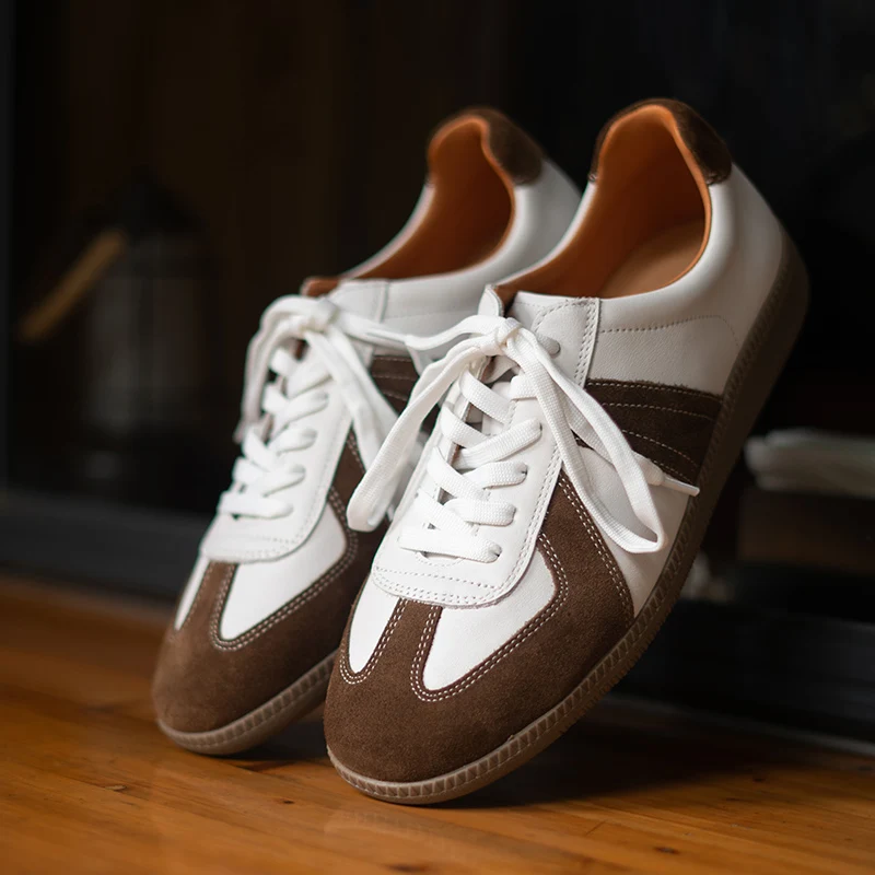 【新品】GERMAN MILITARY TRAINER 牛革スニーカー38サイズ German Army Trainer Shoes for Men Mixed Color Vintage Unisex