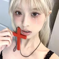 Serenity Punk Gothic Wood Cross Pendant Necklace 3