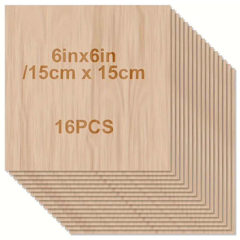 Unfinished Wood 48/32/16/8/4 Pieces 6 x 6 Inch/15*15 cm-2mm Thick Planks Blank Wood Handicrafts Arts and Crafts