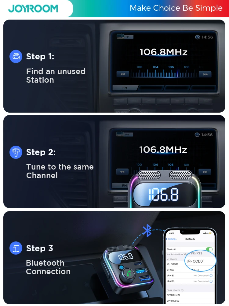 Joyroom 48W Bluetooth 5.3 FM Car Transmitter Bass & HiFi Stereo Bluetooth  Adapter Auto Hands-Free Bluetooth Car Adapter - AliExpress