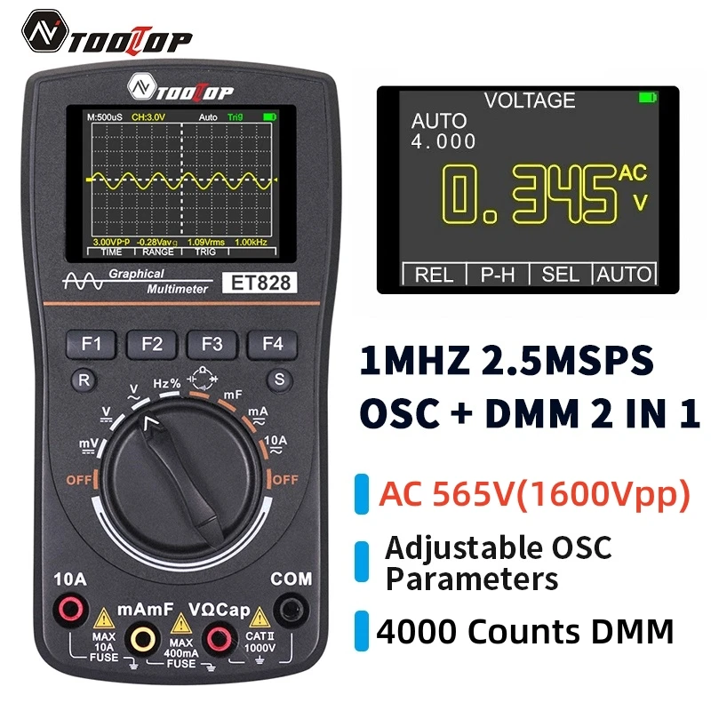 TOOLTOPET828PortableDigitalOscilloscopeMultimeter2in1Color