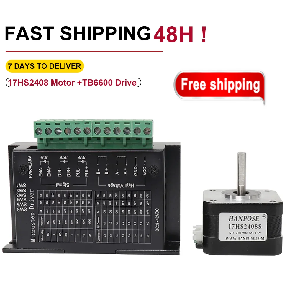 3D 프린터 4-리드 네마17 스테퍼 모터 42 모터 0.6A CNC용 17HS2408S TB6600 스테퍼 모터 드라이버 포함