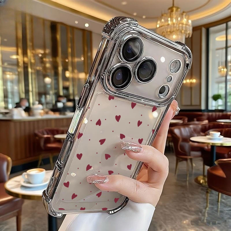 Electroplated TPU Love Heart Couple Armor Phone Case