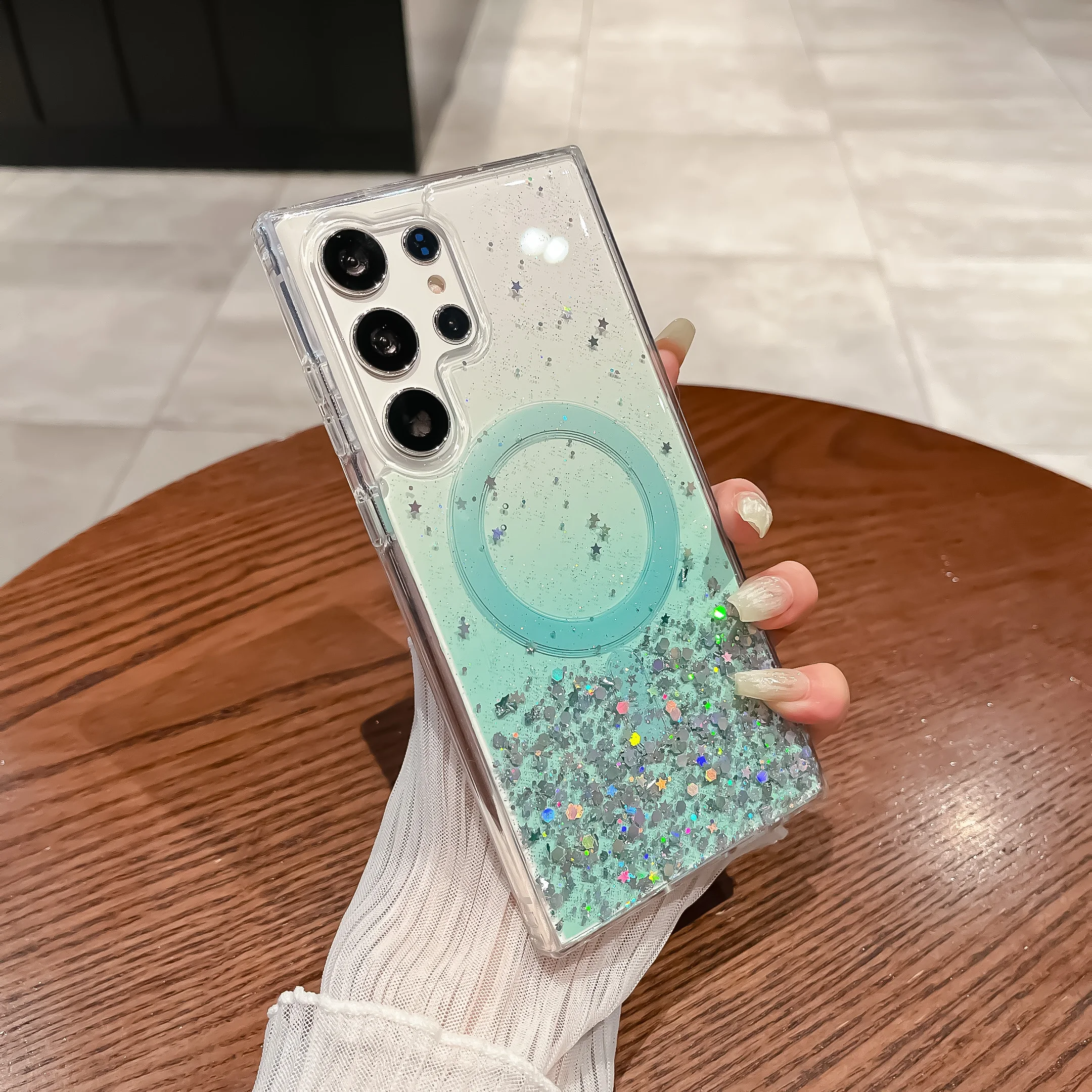 Gradient Glitter Silicone Magnetic Shockproof Phone Case with Magsafe Compatibility