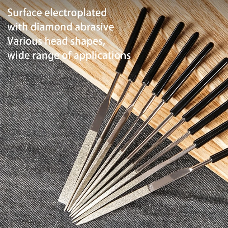 10Pcs 바늘 모양 줄기 세트 3x140mm 미니 쉐이핑 파일 금속 목재 보석 연마 도구용 다양한 평면 원형 사각형 삼각형