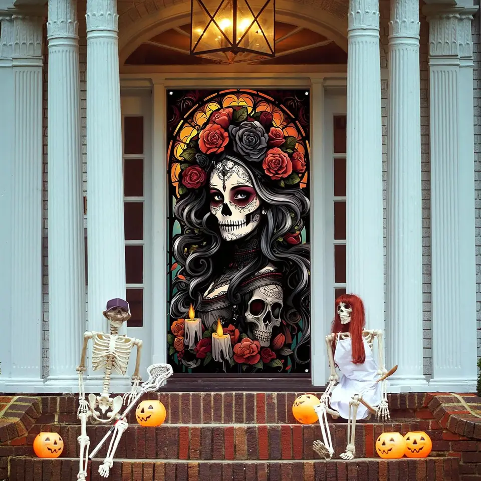Día De los muertos cubierta De puerta Dia De Los Muertos Boor Banner telón  De fondo calavera De azúcar Rosa Altar Fiesta mexicana decoraciones para  fiestas - AliExpress, image size:960x960