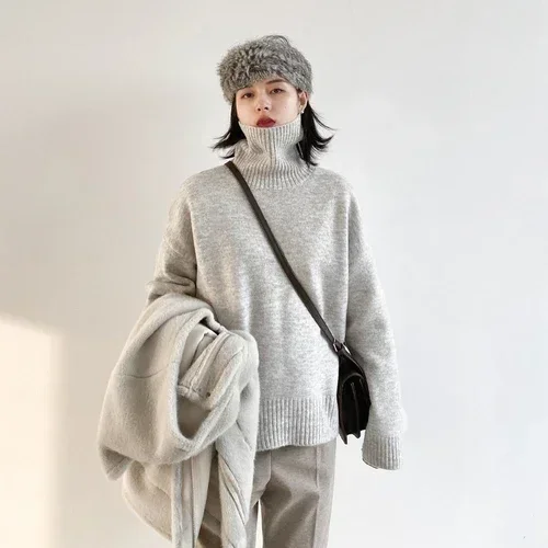 thumbnail image 1 of Suéter coreano CHIC VEN para mujer, suéteres holgados de cuello alto, suéter sólido cálido, prendas de punto, tops básicos para mujer, otoño invierno 2022, 1 of 5