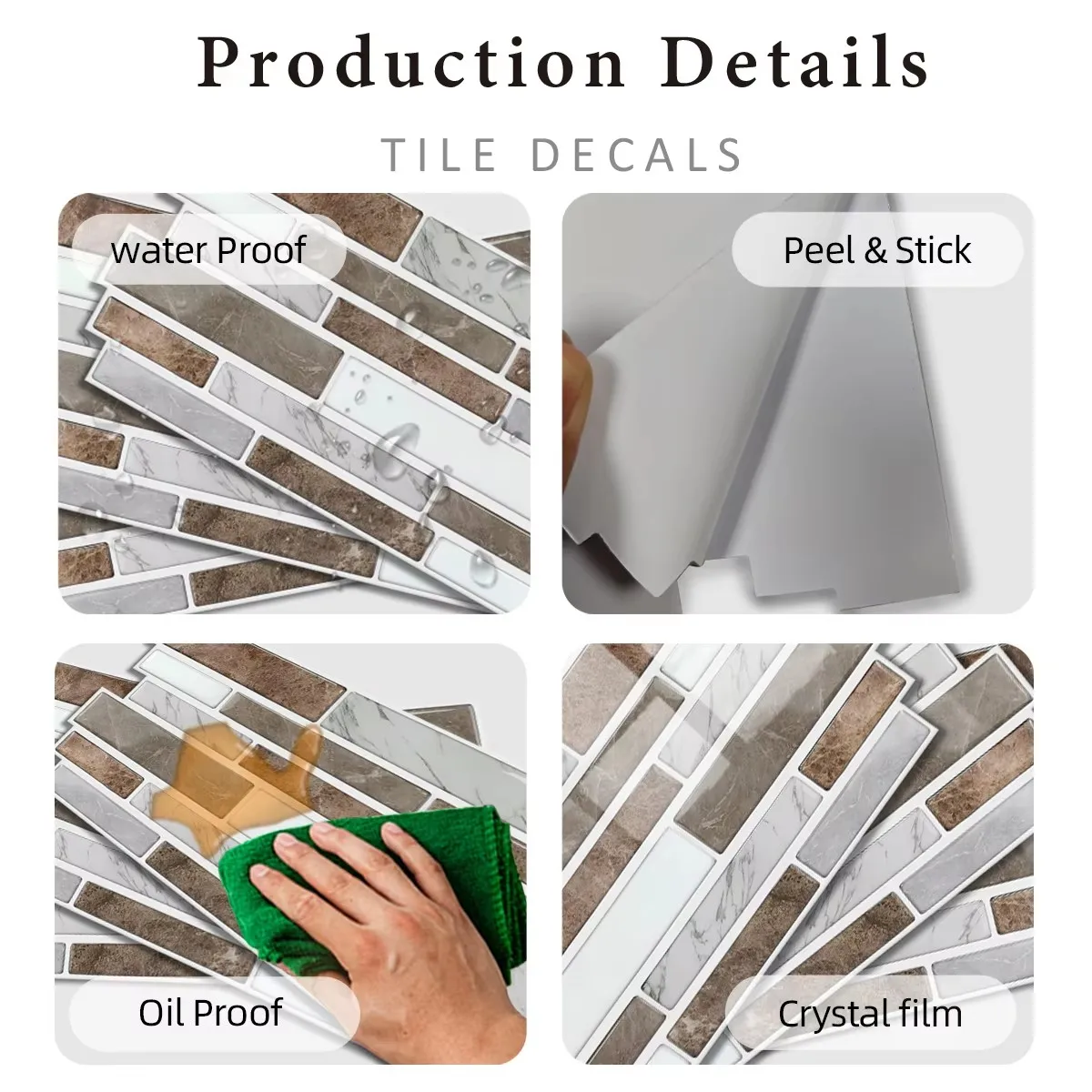Description Picture 6 of item25PCS Crystal Kitchen Wall Sticker with Earth Brown, Gray, White Marble Tile Marble Pattern 3D Effect Crystal Kitchen Stickers