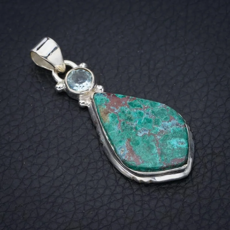 

Звездные войны хризоколла, голубой топаз ручной работы, стандартная серебряная подвеска 1,75 дюйма F4880