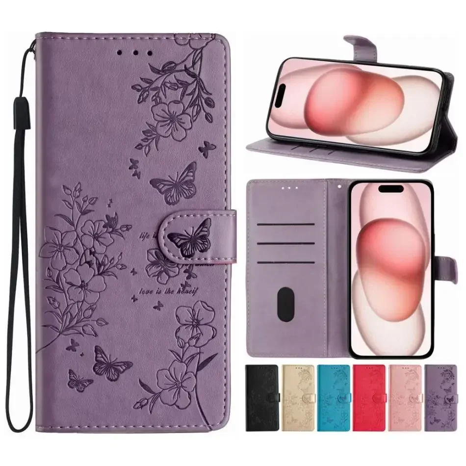 Floral Butterfly Wallet Phone Case with Cash Slots and Protective Cover
