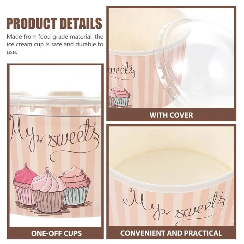 Disposable Paper Cups 50 Sets Yogurt Bowl Ice Cream Cups Bowls Lidded Cake Bowls Milk Pudding With Cover