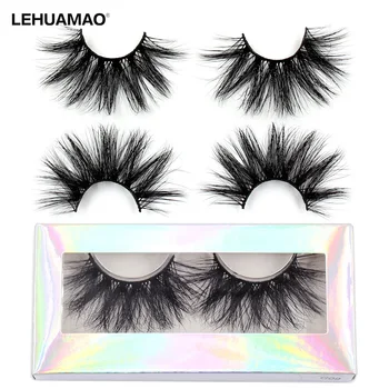 LEHUAMAO 3D 밍크 인조 속눈썹, 럭셔리 대형 십자형 인조 속눈썹, 수제 솜털, 드라마틱 속눈썹 메이크업, 25mm