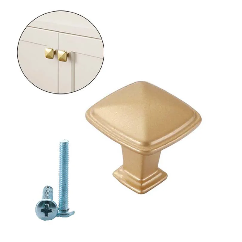 Cabinet Knobs Modern Cabinet Furniture Handle Aluminum Alloy Modern Square Knob Gold with Screws for Kitchen Living Room