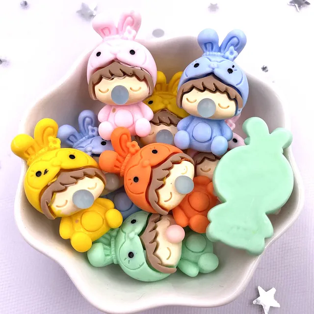 Kézzel Festett Gyanta Kawaii Színes Nyúl Lány Laposkona Figura 10Db Scrapbook Diy Dekoráció Tartozékok Kézműves Om110 - Image 3