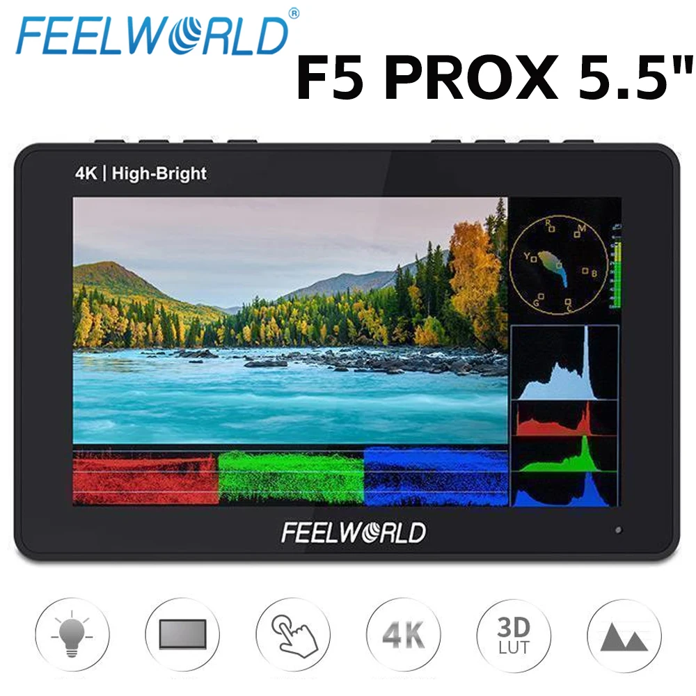 Feelworld F5 PROX 5.5 Full HD On-camera Monitor F970 External Install and Power Kit 3D LUT 1600nit Touch Screen Field Montior