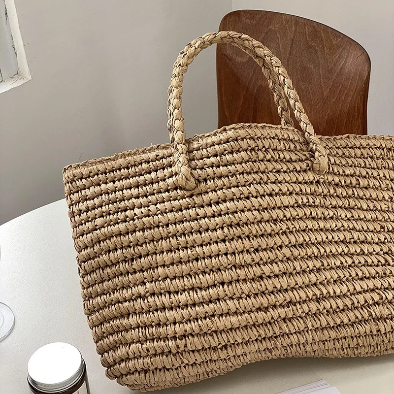 Straw Hollow Out Knitting Tote Bag Large Capacity Handmade Shoulder Handbag Women 2024 Designer Casual Beach Bag Ethnic Style