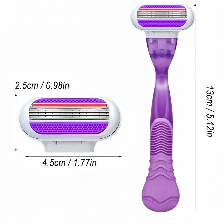 여성용 면도기 1개 손잡이 3중 카트리지 스테인리스 스틸 면도날 고무 손잡이 재사용 가능 바디 제모 면도날