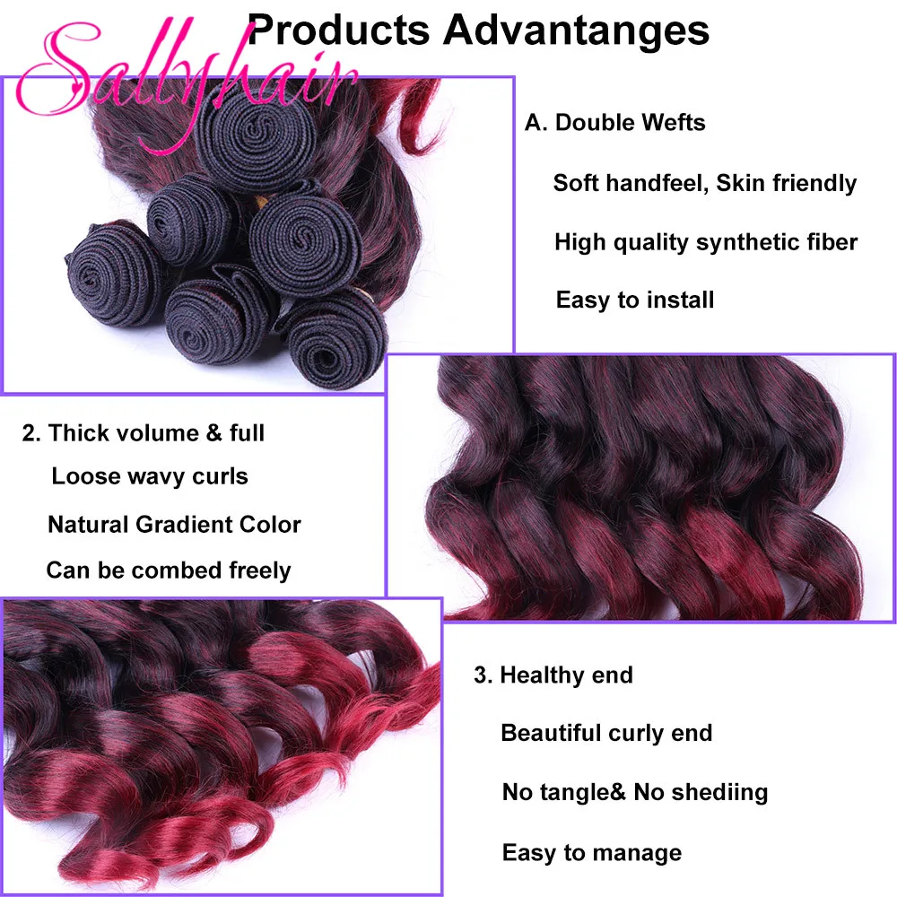Sallyhair Synthetic Hair Weaves 6 Bundles/lot 14inch Natural Loose Wavy Ombre Braiding Ocean Wave Hair Extensions Weavings