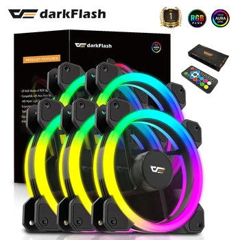Darkflash DR11 RGB PC 케이스 팬 키트, 데스크탑 컴퓨터용 ARGB 냉각, 6 핀 더블 링