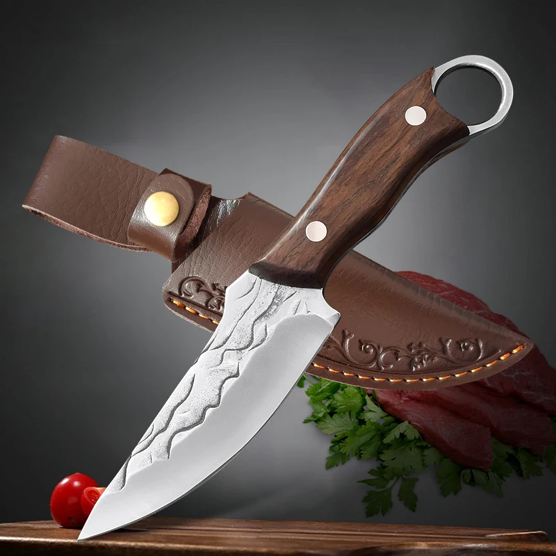 Description Picture 3 of itemUtility Knife Slicing Fish Meat Vegetable Kitchen Knives Wood Handle Hand forged Blade Butcher Boning Knife Chef Camping Cleaver
