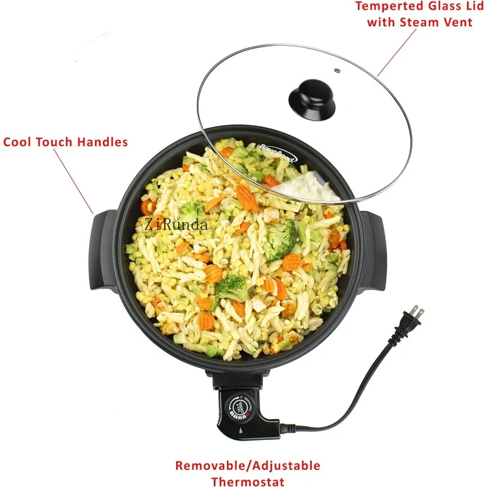 Appliances 12-Inch Round Nonstick Electric Skillet with Vented Glass Lid, Removable Thermostat, Easy to Clean, Black