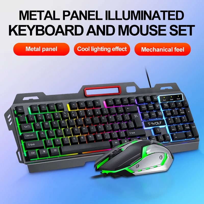 Color Blacklight USB Wired Computer Keyboard And Mouse With Phone Holder 1