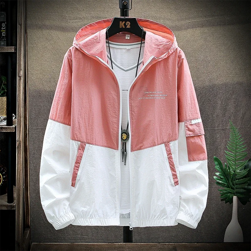 motorcycle jacket motorcycle clothing Skin Coats Men Ultra Light UV Sun Protection Big Size Hooded Windbreaker Jacket Men's Striped Casual Outwear Motorcycle Jackets
