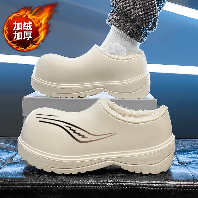 2025 Winter Men Women Warm Slipper EVA Short Plush Fur Indoor Flip Flop Non-Slip Waterproof Casual Outdoor Slipper For Couple