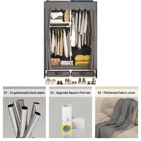 Garde-robe grill simple et durable, armoire de chambre à coucher, assemblage domestique, grande armoire, moderne, gris 6