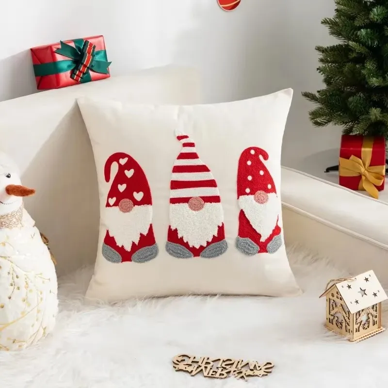 刺繍入りサンタクロースクッションカバー,クリスマス枕カバー,漫画