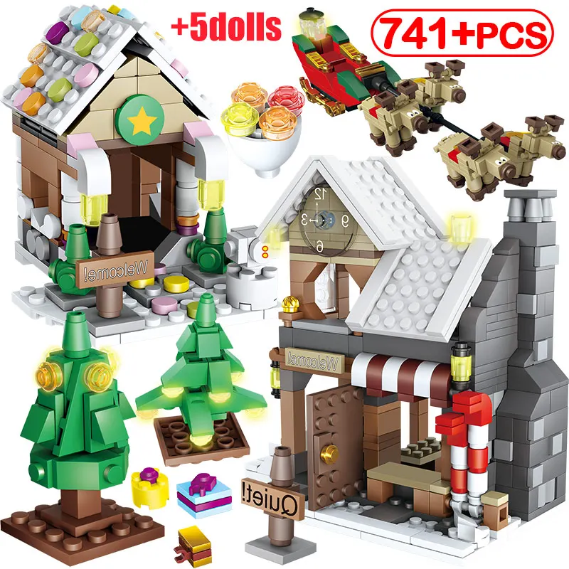 741pcs Santa Claus Winter Village Christmas House Tree Snowman Building Blocks City Friends DIY Bricks Toys for Children Gifts