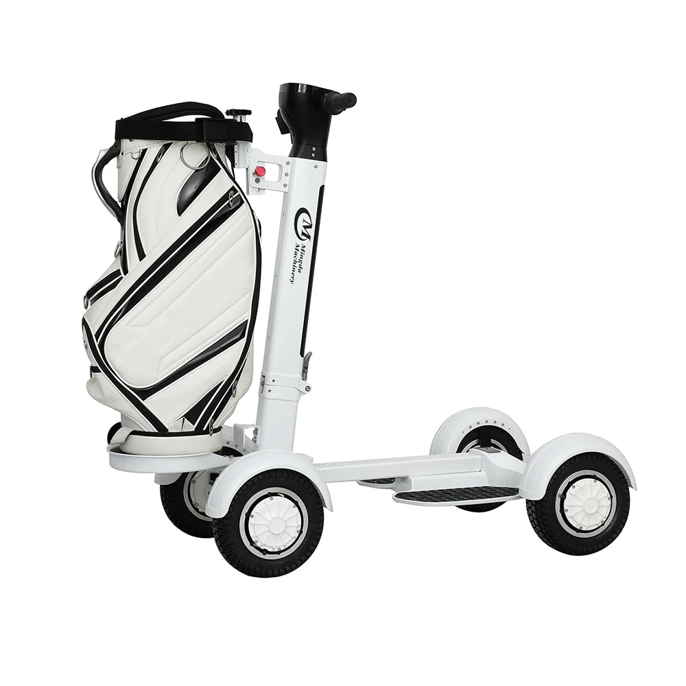 Umbrella Golf Carts Electric Foldable 4 Wheel Trolley Electric White Golf Scooter
