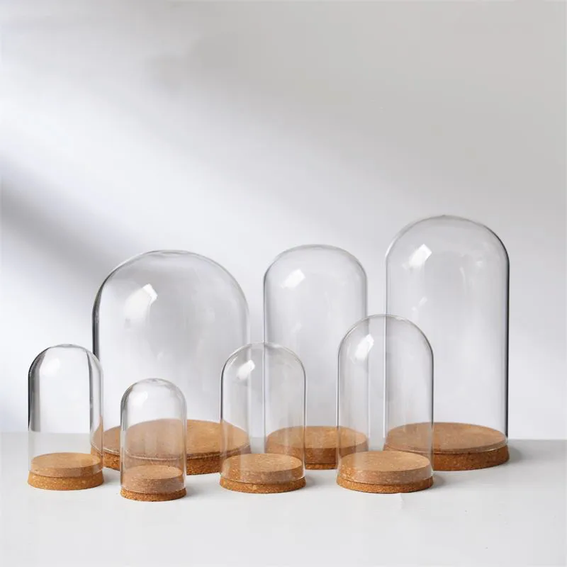 18pcs 12x21cm Clear Glass Hemisphere Cover Glass Dome Covers Protect Dry Flower For Flower Succulent Plant Vase Wood Table Decor