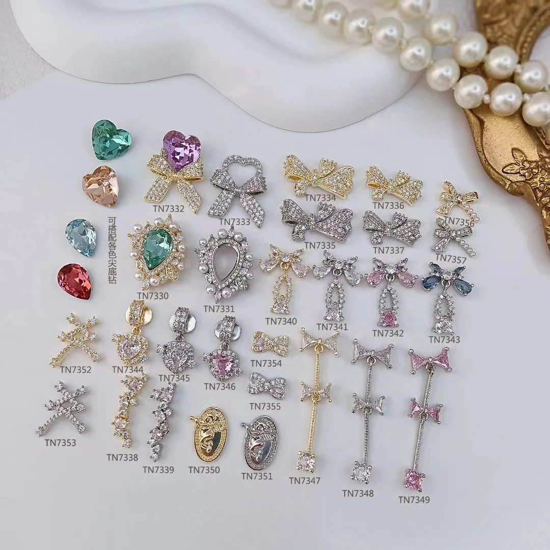 5PCS/3PCS New Luxury Metal Zircon Nail Charms LZ Castle Style Bow Pendant Zircon Nail Parts Nail Supplies For Professionals 2