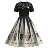 Women Halloween Dresses Short Sleeve Print Vintage 50s All Hallows' Day Party Eve Dress