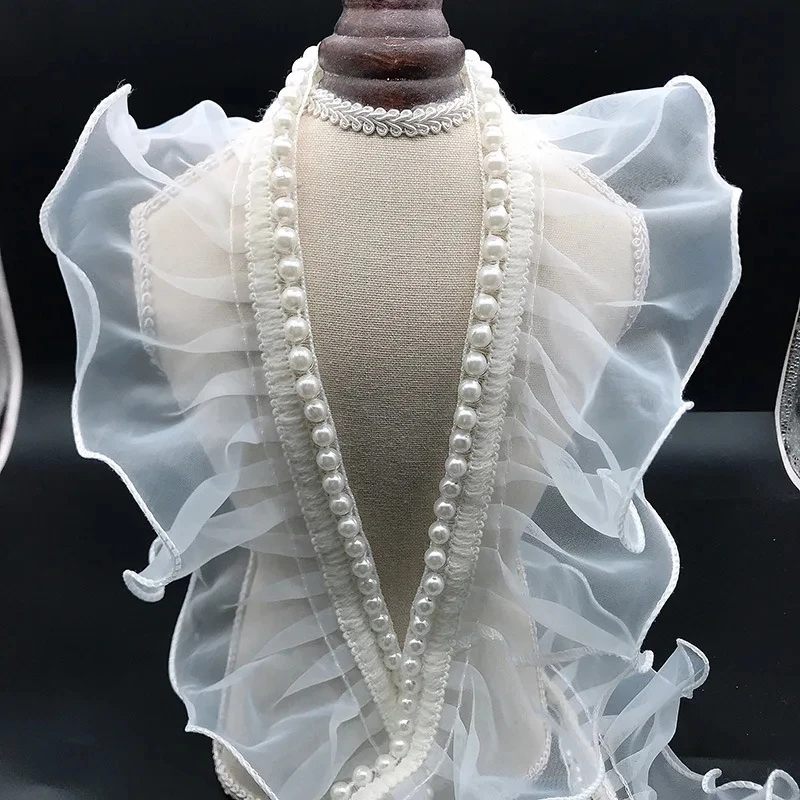 Bene Omnia, Nastro di pizzo da sposa con perline e perle, per lavori artigianali, cucito, abiti da sposa, decorazione fai da te, 1 cm, lunghezza: 1,8 m
