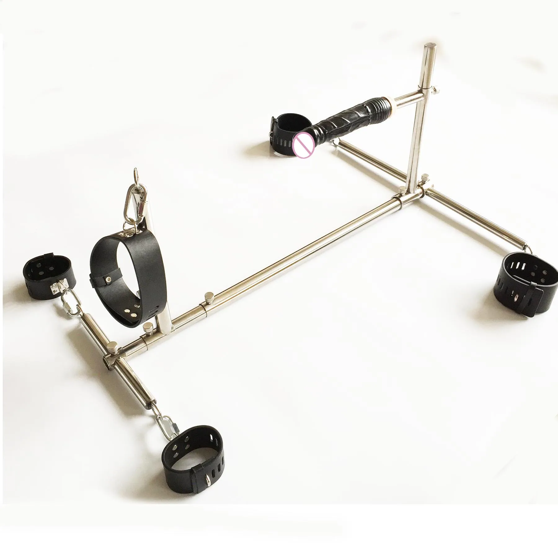 Stainless Steel Frame Spreader Bar with Anal Plug Bondage Leather Handcuffs Wrist Cuffs Anklet Collar Dildo Dog Slave SM Devices