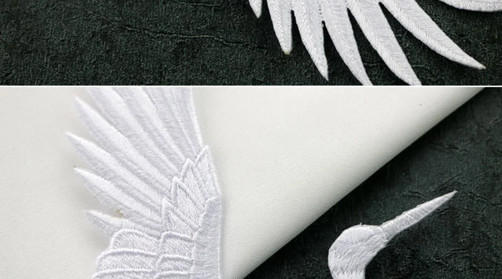 Stickerei-Aufkleber im chinesischen Stil, schwarze und weiße Kräne, Eisen auf Stoff, Rücken aufkleber, Bekleidungs zubehör, 1 PC – Detail 12
