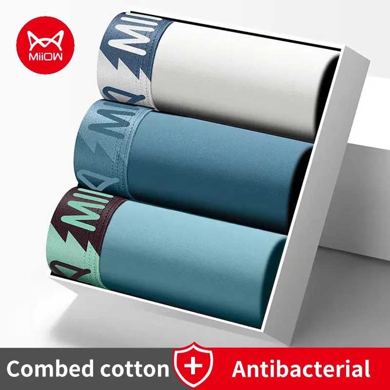 MiiOW 3Pcs Cotton Men Underwear 7A Antibacterial Mens Boxershorts Breathable Men's Panties Softness Man Boxer Briefs Underpants