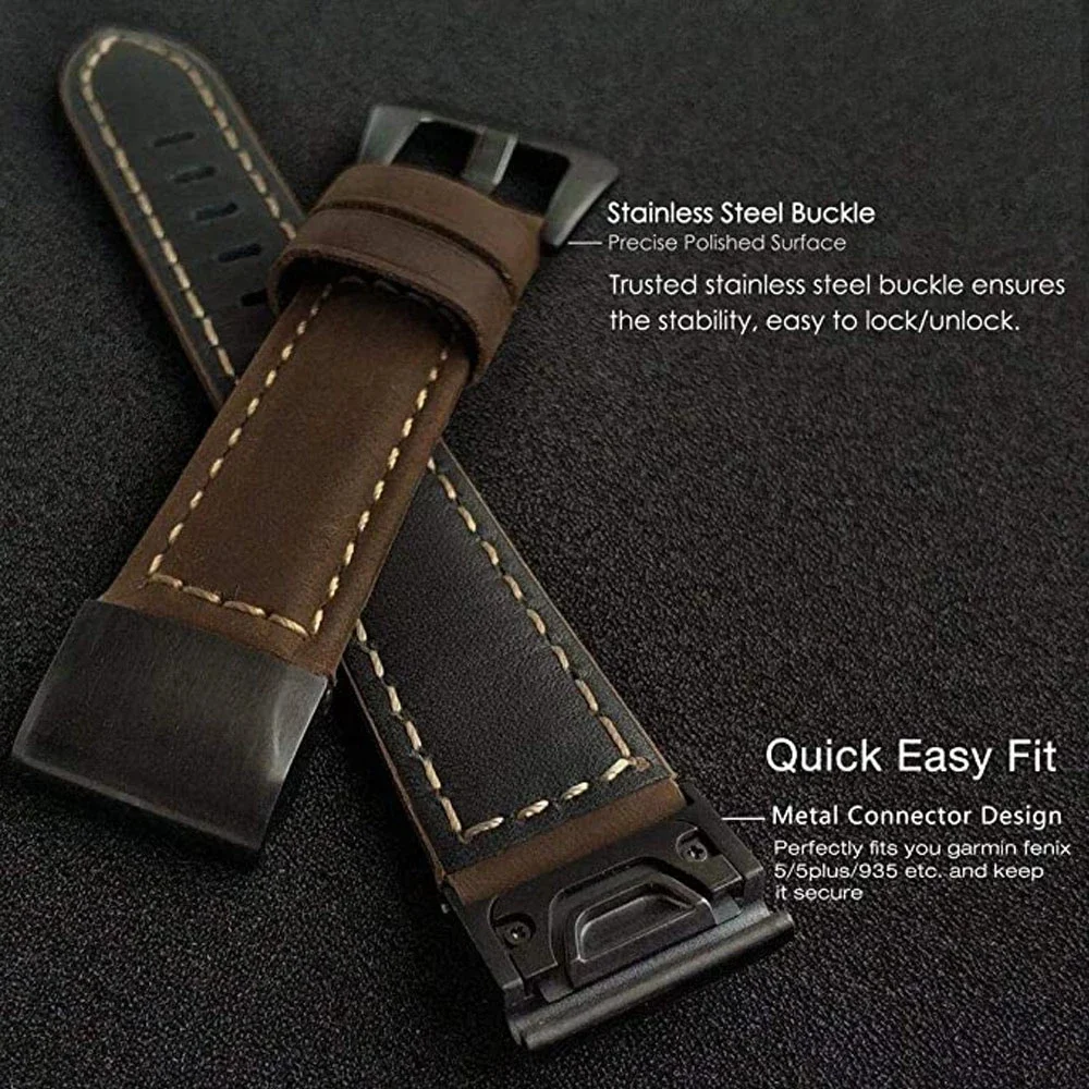 Premium Leather QuickFit Strap - 26mm/22mm Adjustable Band in Tan Brown