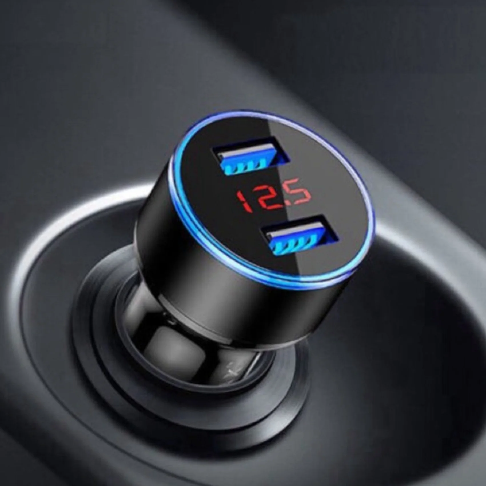 3.1A Dual USB Car Charger 2 Port LCD Display 12-24V Fast Quick Charging Auto Power Adapter with LED Light,